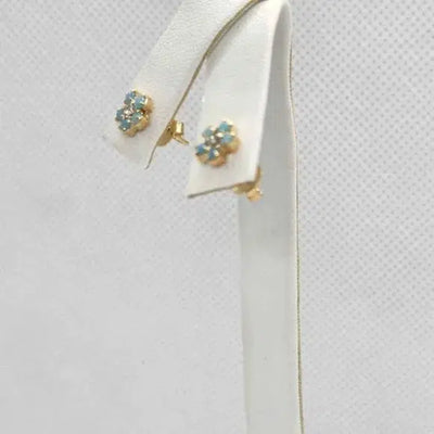 Brand New  Brazilian 18k Gold Filled Baby Blue Flower Stud Earrings