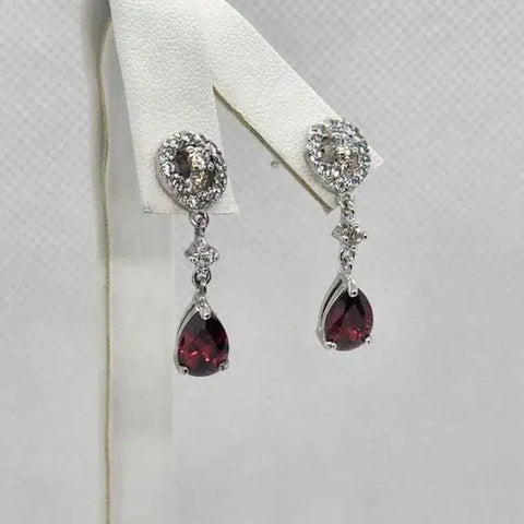 Brand New  Sterling Silver 925 with Red Gem Earrings