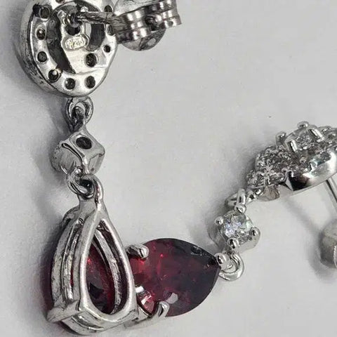 Brand New  Sterling Silver 925 with Red Gem Earrings