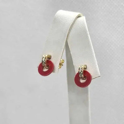 Brand New Sterling Silver 925 Red Circle Earrings