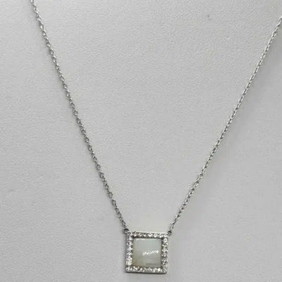 Brand New  Sterling Silver 925 Square shape with white opal Necklace