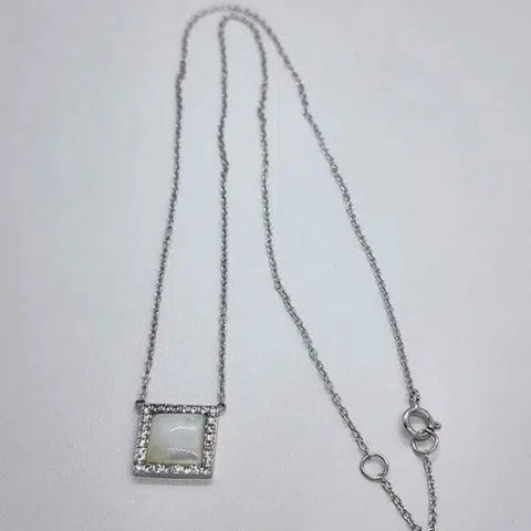 Brand New  Sterling Silver 925 Square shape with white opal Necklace