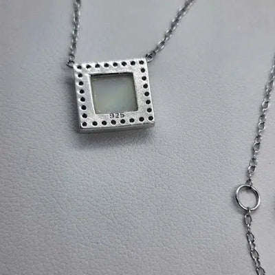 Brand New  Sterling Silver 925 Square shape with white opal Necklace