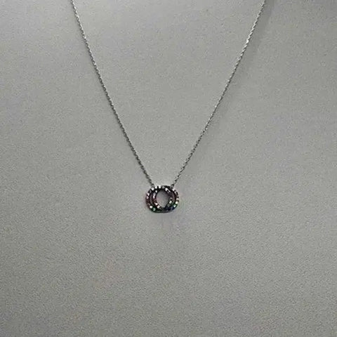 Brand New  Sterling Silver 925 2 Circle with Multi Cubic Zirconia Stones Necklace