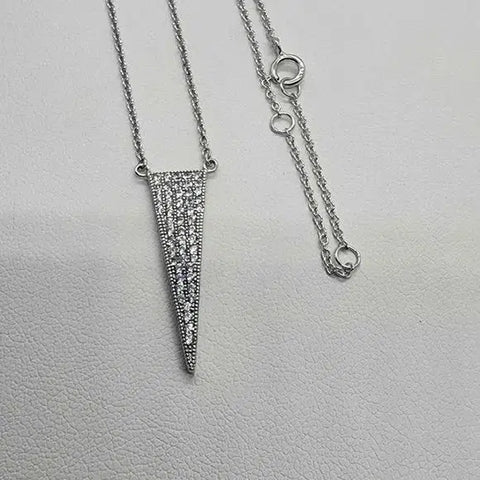 Brand New Sterling Silver 925 Triangle Shape w/ Cubic Zirconia Stones Necklace