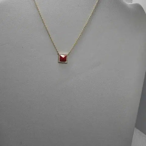 Brand New  Sterling Silver 925 Square shape with Red Necklace