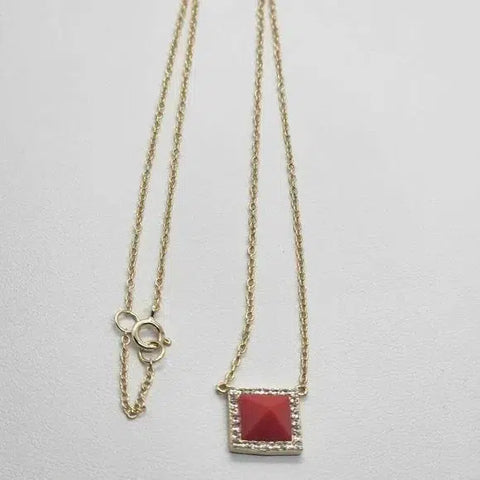 Brand New  Sterling Silver 925 Square shape with Red Necklace