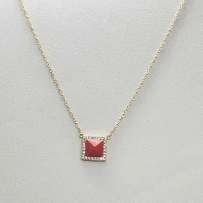 Brand New  Sterling Silver 925 Square shape with Red Necklace