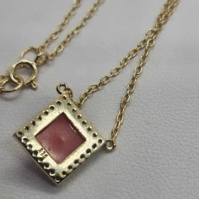 Brand New  Sterling Silver 925 Square shape with Red Necklace