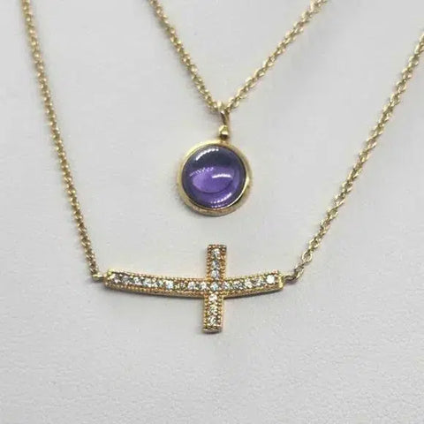 Brand New  Sterling Silver 925 Cross W/ Purple Amethyst Necklace