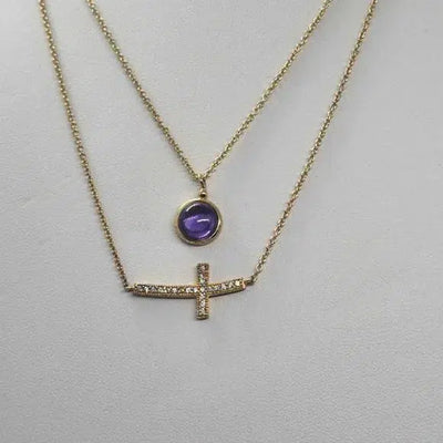 Brand New  Sterling Silver 925 Cross W/ Purple Amethyst Necklace