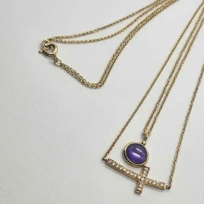 Brand New  Sterling Silver 925 Cross W/ Purple Amethyst Necklace