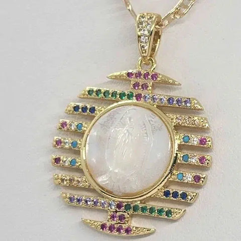 Brand New  White Opal Virgen De Guadalupe Necklace