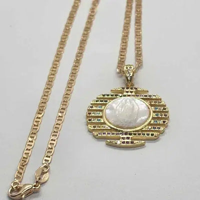 Brand New  White Opal Virgen De Guadalupe Necklace