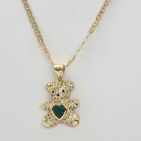Brand New Green Heart Teddy Bear Necklace