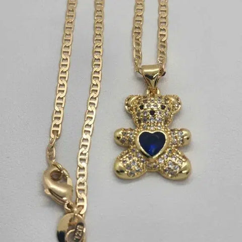 Brand New Blue Heart Teddy Bear Necklace