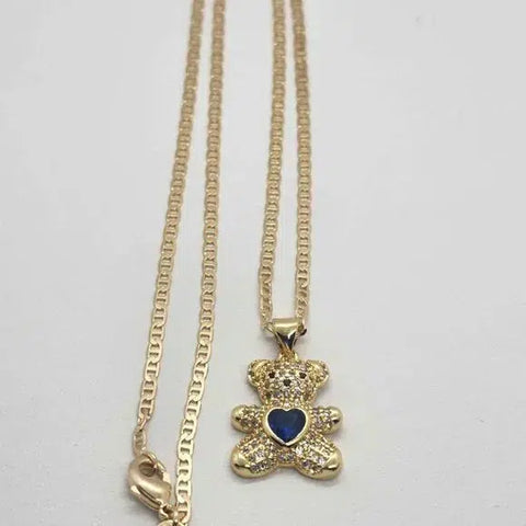 Brand New Blue Heart Teddy Bear Necklace