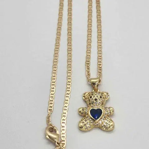 Brand New Blue Heart Teddy Bear Necklace