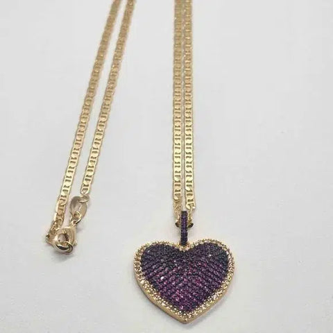 Brand New Brazilian 18k Gold Filled  Brass Purple Heart Necklace