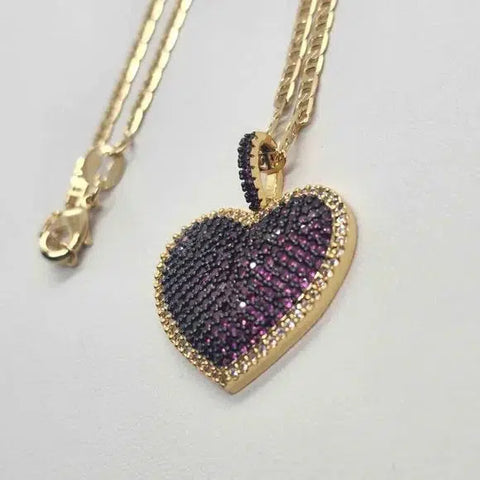 Brand New Brazilian 18k Gold Filled  Brass Purple Heart Necklace