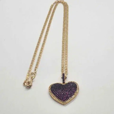 Brand New Brazilian 18k Gold Filled  Brass Purple Heart Necklace