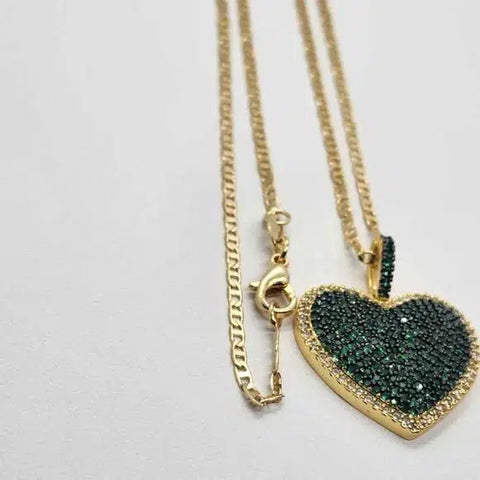 Brand New Brazilian 18k Gold Filled Brass Green Heart Necklace