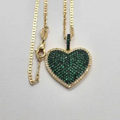 Brand New Brazilian 18k Gold Filled Brass Green Heart Necklace