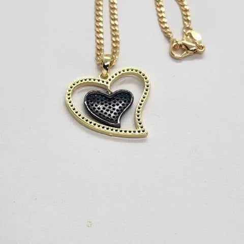 Brand New Brazilian 18k gold filled necklace w/ 2 side Heart Brass pendent