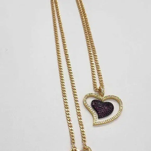 Brand New  Brazilian 18k gold filled necklace w/ 2 side Heart Brass pendent