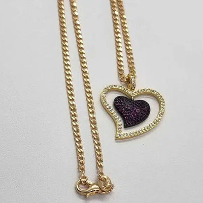 Brand New  Brazilian 18k gold filled necklace w/ 2 side Heart Brass pendent