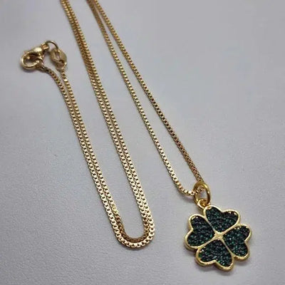 Brand New Brazilian 18k Gold Filled Necklace w/ 4 Green Heart Pendent