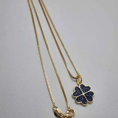 Brand New Brazilian 18k Gold Filled Necklace w/ 4 Blue Heart Pendent