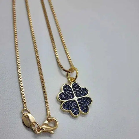 Brand New Brazilian 18k Gold Filled Necklace w/ 4 Blue Heart Pendent