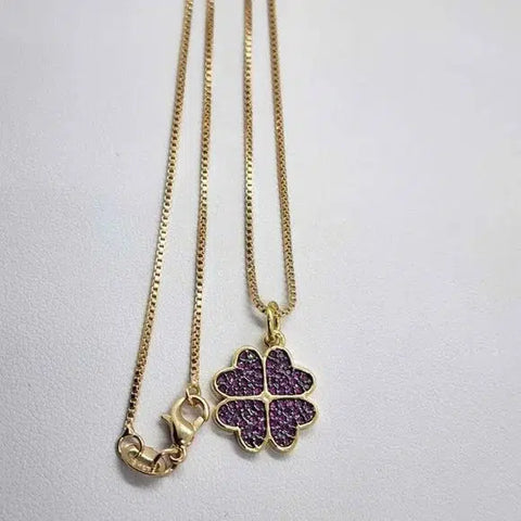 Brand New Brazilian 18k Gold Filled Necklace w/ 4 Purple Heart Pendent