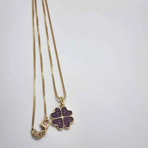 Brand New Brazilian 18k Gold Filled Necklace w/ 4 Purple Heart Pendent