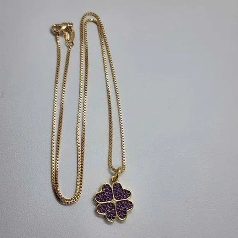 Brand New Brazilian 18k Gold Filled Necklace w/ 4 Purple Heart Pendent