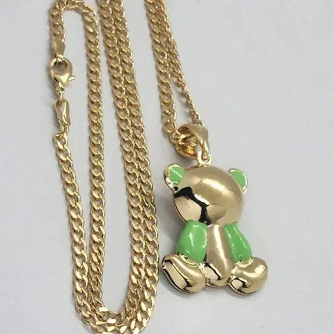 Brand New  Brazilian 18k Gold Filled Green Teddy Bear Necklace