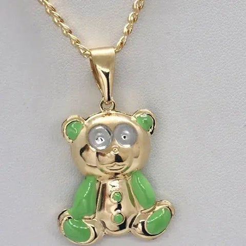 Brand New  Brazilian 18k Gold Filled Green Teddy Bear Necklace