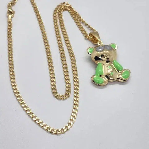 Brand New  Brazilian 18k Gold Filled Green Teddy Bear Necklace