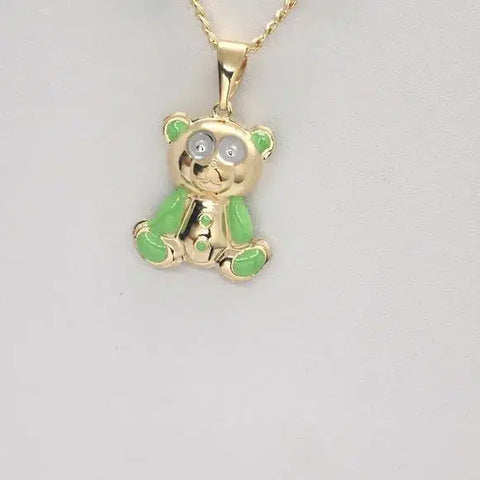 Brand New  Brazilian 18k Gold Filled Green Teddy Bear Necklace