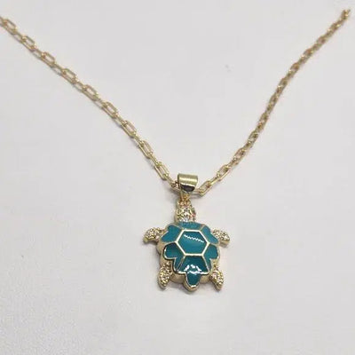 Brand New Brazilian 18k Gold Filled Necklace w/ Brass Turquoise Turtle pendent