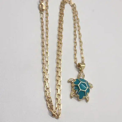 Brand New Brazilian 18k Gold Filled Necklace w/ Brass Turquoise Turtle pendent