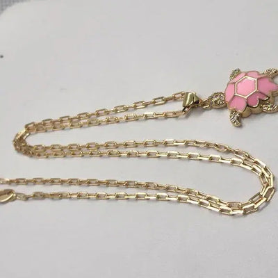 Brand New  Brazilian 18k Gold Filled Necklace w/ Brass PINK Turtle pendent