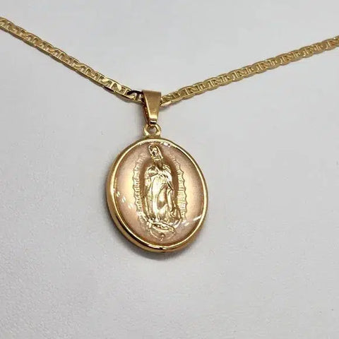 Brand New  Brazilian 18k Gold Filled Virgen De Guadalupe Necklace