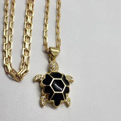 Brand New Brazilian 18k Gold Filled Necklace w/ Brass BLACK Turtle pendent