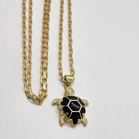 Brand New Brazilian 18k Gold Filled Necklace w/ Brass BLACK Turtle pendent