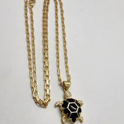 Brand New Brazilian 18k Gold Filled Necklace w/ Brass BLACK Turtle pendent