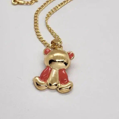 Brand New  Brazilian 18k Gold Filled PINK Teddy Bear Necklace