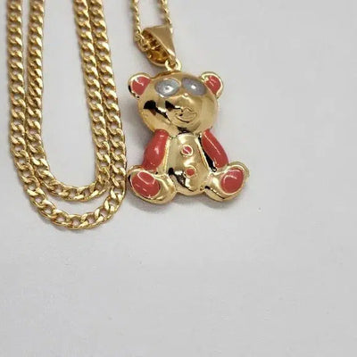 Brand New  Brazilian 18k Gold Filled PINK Teddy Bear Necklace