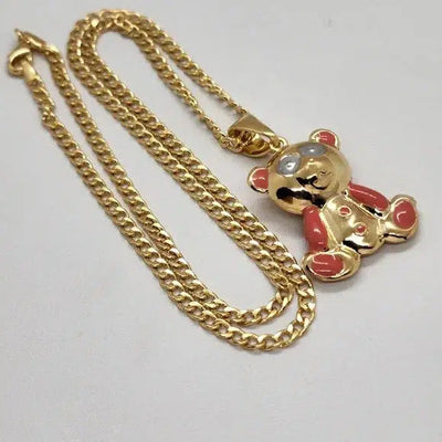 Brand New  Brazilian 18k Gold Filled PINK Teddy Bear Necklace